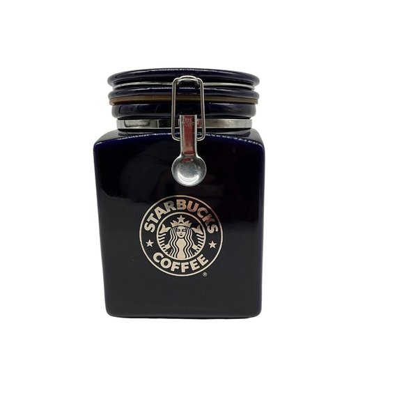 Starbucks Beehouse Cobalt Blue Coffee / Tea Canister With Silver Mermaid Logo - Picture 1 of 16